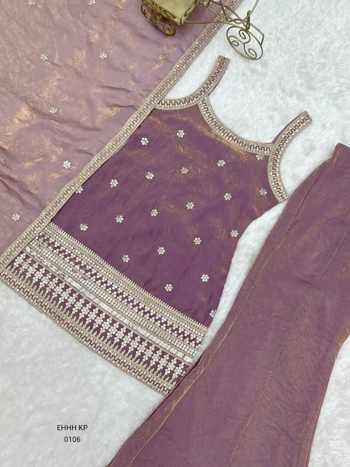 Women’s Silk Sequins, Dori & Zari Embroidered Sharara Set with Dupatta